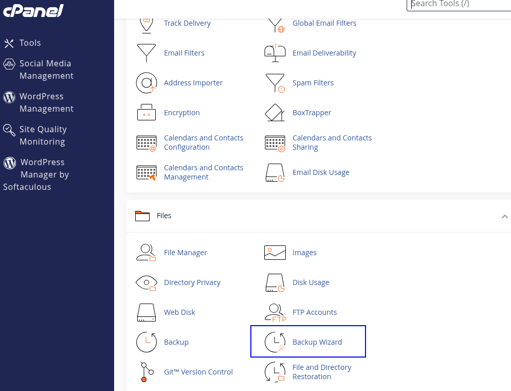 cPanel Backup Wizard